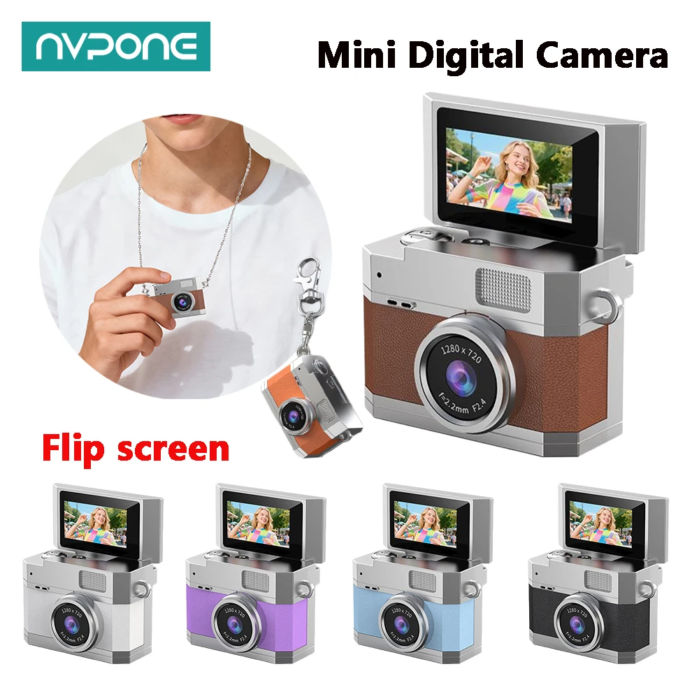 Compact Retro-Style Mini Digital Camera with Flip Selfie Screen and LED Fill Light