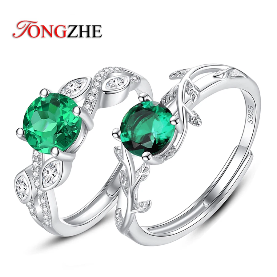 

TONGZHE Fashion Oval Rings 925 Sterling Silver Ring for Women Emerald Ruby Zircon Gemstones Finger Ring Wedding Party Gifts