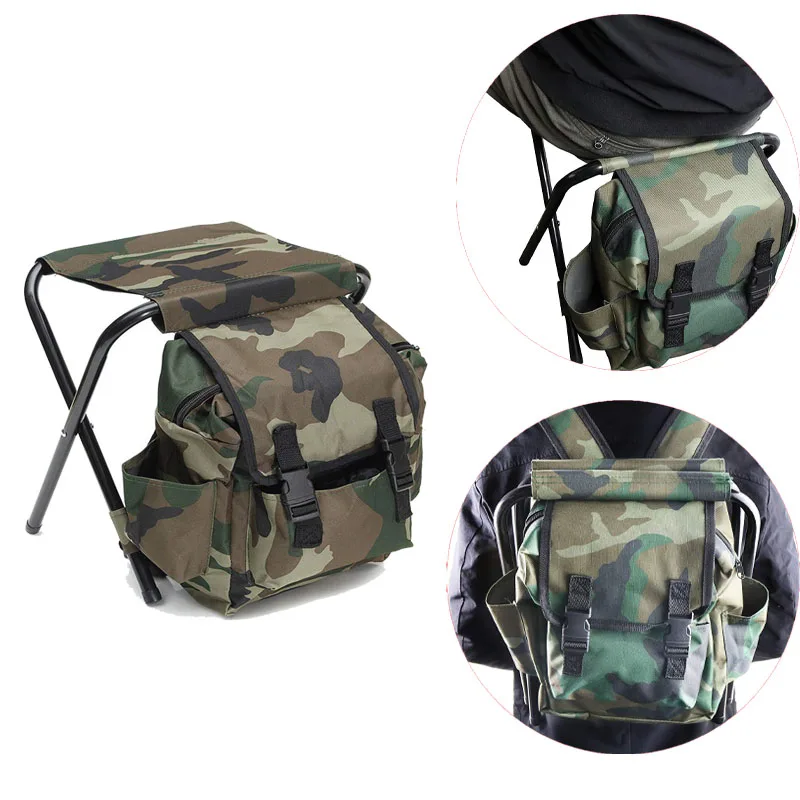 Chaise sac à dos camouflage randonnée pliante portable tabouret pêche double sangle chasse