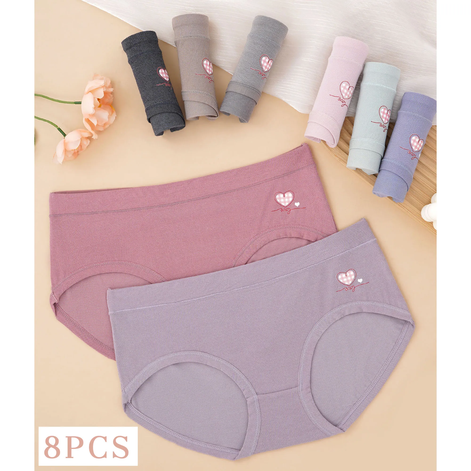 8 Pcs Women's Panties, Print Comfortable Fabric Intimates Briefs, Women's Lingerie & Underwear