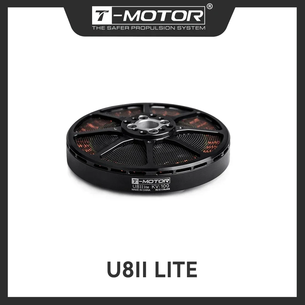 Moteur sans balais LIGPOWER U8ⅡLite KV100 pour drone multirotor, angle montrant les câbles de sortie et la base de fixation.