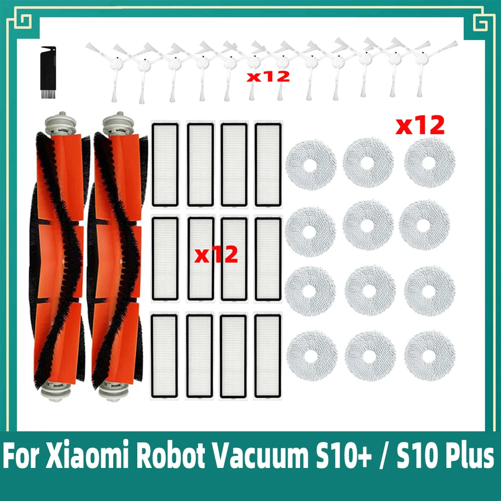 For Xiaomi  S10+ / S10 Plus Robot Vacuum Cleaner Main Side Brush Mop Cloths Rags Hepa Filter Accessories Attachment Spare Part K 2 belts for proheat pump 215 0628 2150628 015 0628 160 1543 100625 vacuum cleaner robot sweeper spare part