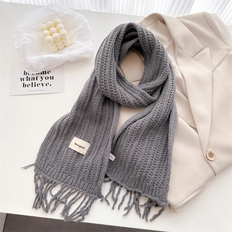 Winter Plain Dicke Quaste Wolle Gestrickte Schal Schal Dame Casual Hohe Qualität Wrap Pashmina Stola Bufandas für Outdoor-Aktivitäten – Detail 5