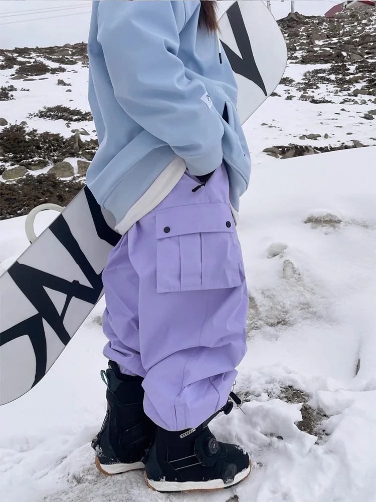 New Women Outdoor Windproof Waterproof Warm Violet Color Snow Trousers Oversize Ski Pants Winter Ski Snowboard Pants Cargo Pants 2