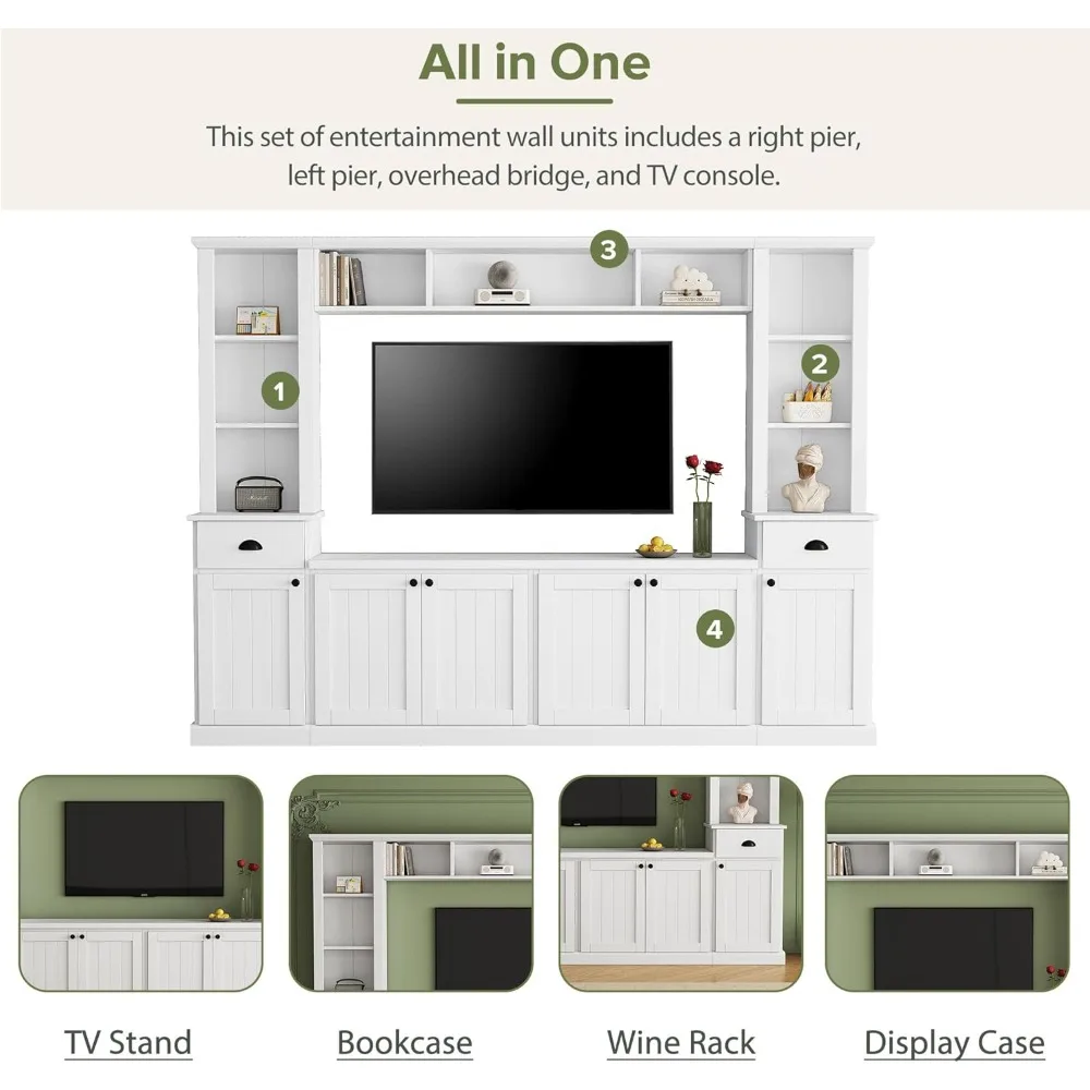 Entertainment Wall Unit Set with Bridge,  TV Stand Console Table with Adjustable Shelves for TVs Up to 75”, Large Media Console 2