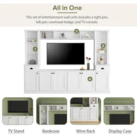 Entertainment Wall Unit Set with Bridge,  TV Stand Console Table with Adjustable Shelves for TVs Up to 75”, Large Media Console 2