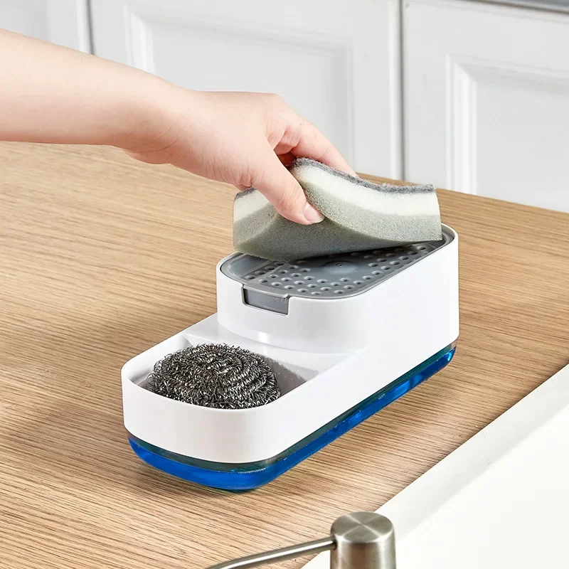 2In1 Portable Dish Soap Dispenser Liquid Soap Pumps Container Detergent Press Box With Sponge Kitchen Bathroom Washing Accessory 2