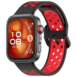 Breathable Sports Soft Silicone Watch Strap Bracelet - Fits Most Wrist Sizes for Huawei Fit 4 Pro (Black red)