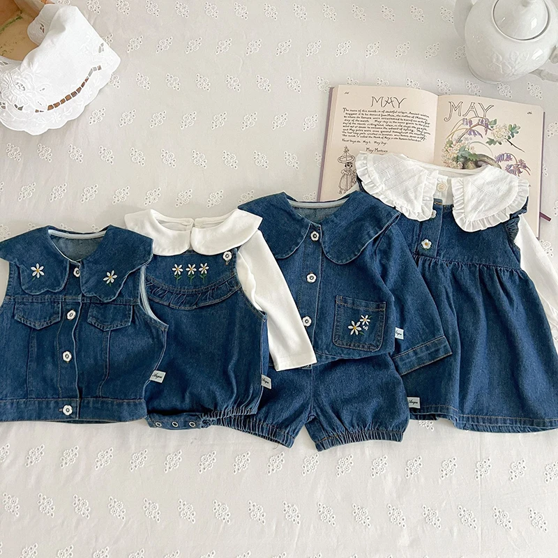 Romper Denim Shirts For Baby Girl Infant Kids Baby Girls Lapel