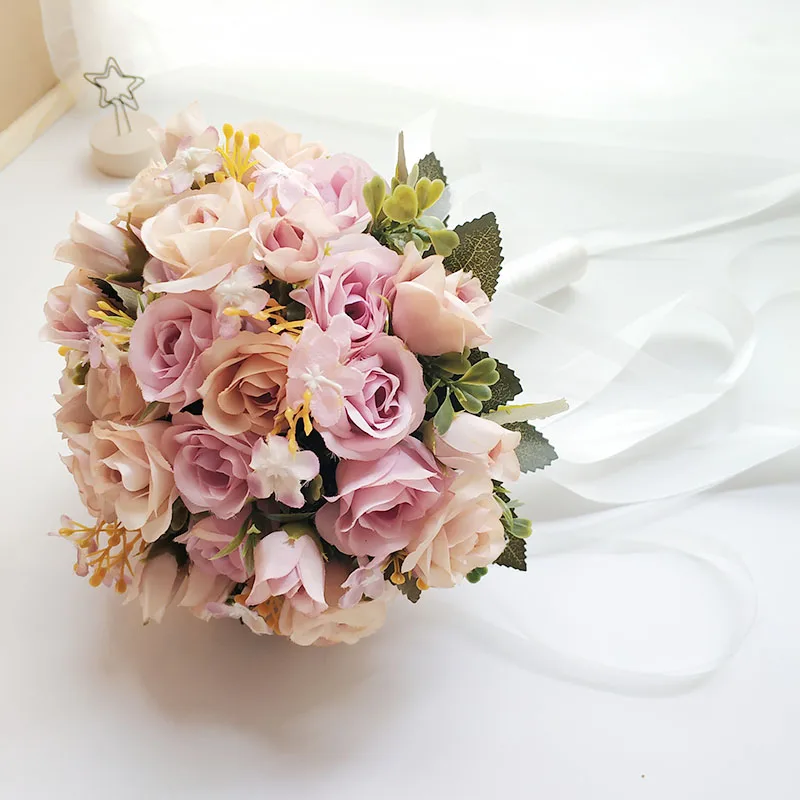 17cm Small Wedding Bouquet for Bridesmaid Bride Bouquets Silk Roses Artificial Flower Girls Mariage Accessories Table Decoration
