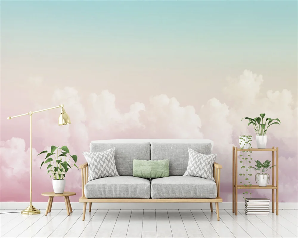 

beibehang Custom modern new bedroom living room beautiful pink sky clouds TV background papel de parede wallpaper papier peint