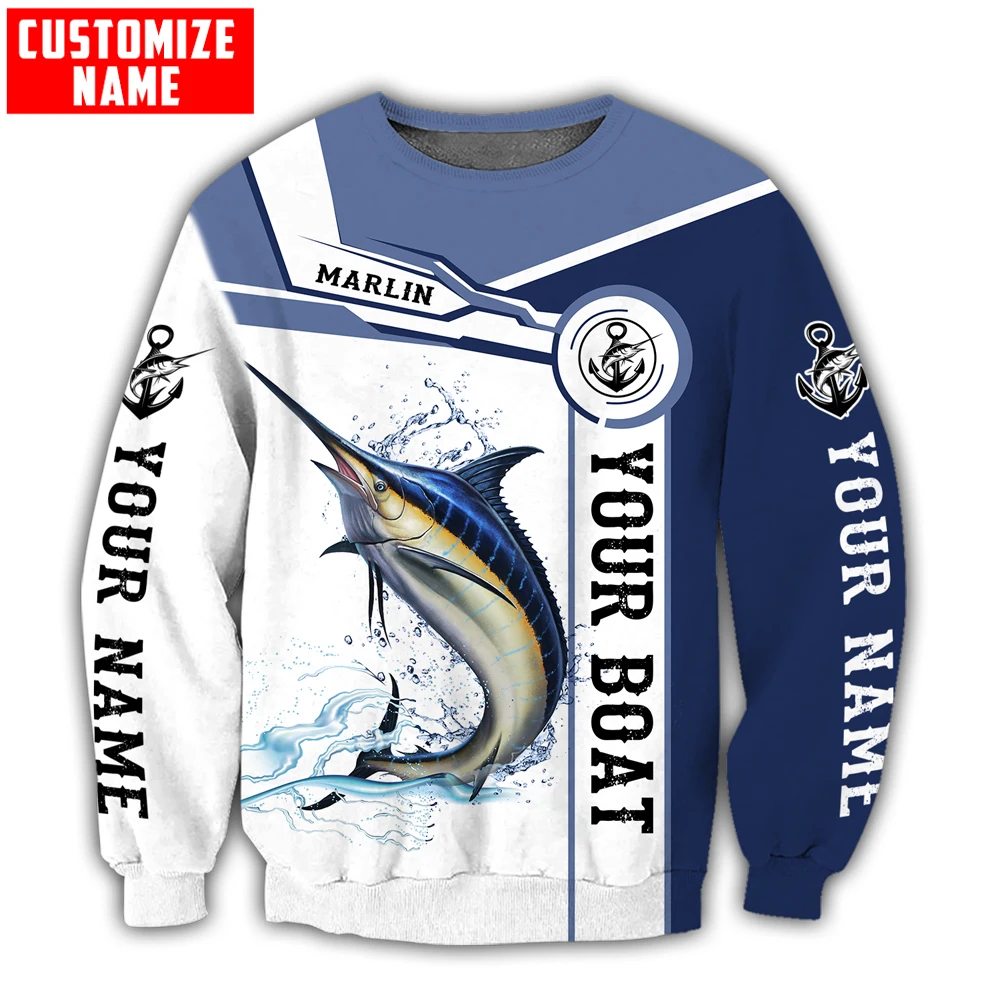Custom name Marlin fishing Catch and Release 3D Printed Men's Hoodie & Sweatshirt Unisex Zip Hoodies Casual Tracksuits KJ877