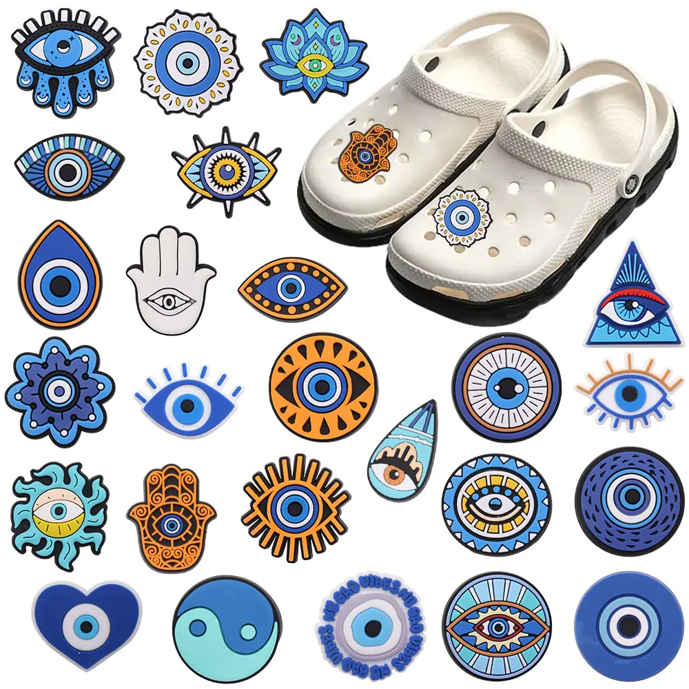 

Mix 50PCS PVC Croc Charms Cartoon Eye Tai Chi Flower Hand Bad Garden Shoes Button Decorations Hole Slipper Accessories Xmas Gift