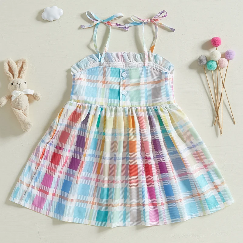 Girls Floral Print Dress Sleeveless Ruffle Hem Bow Tie Back Smocked Dress Toddler A-Line Dress with Embroidery 3