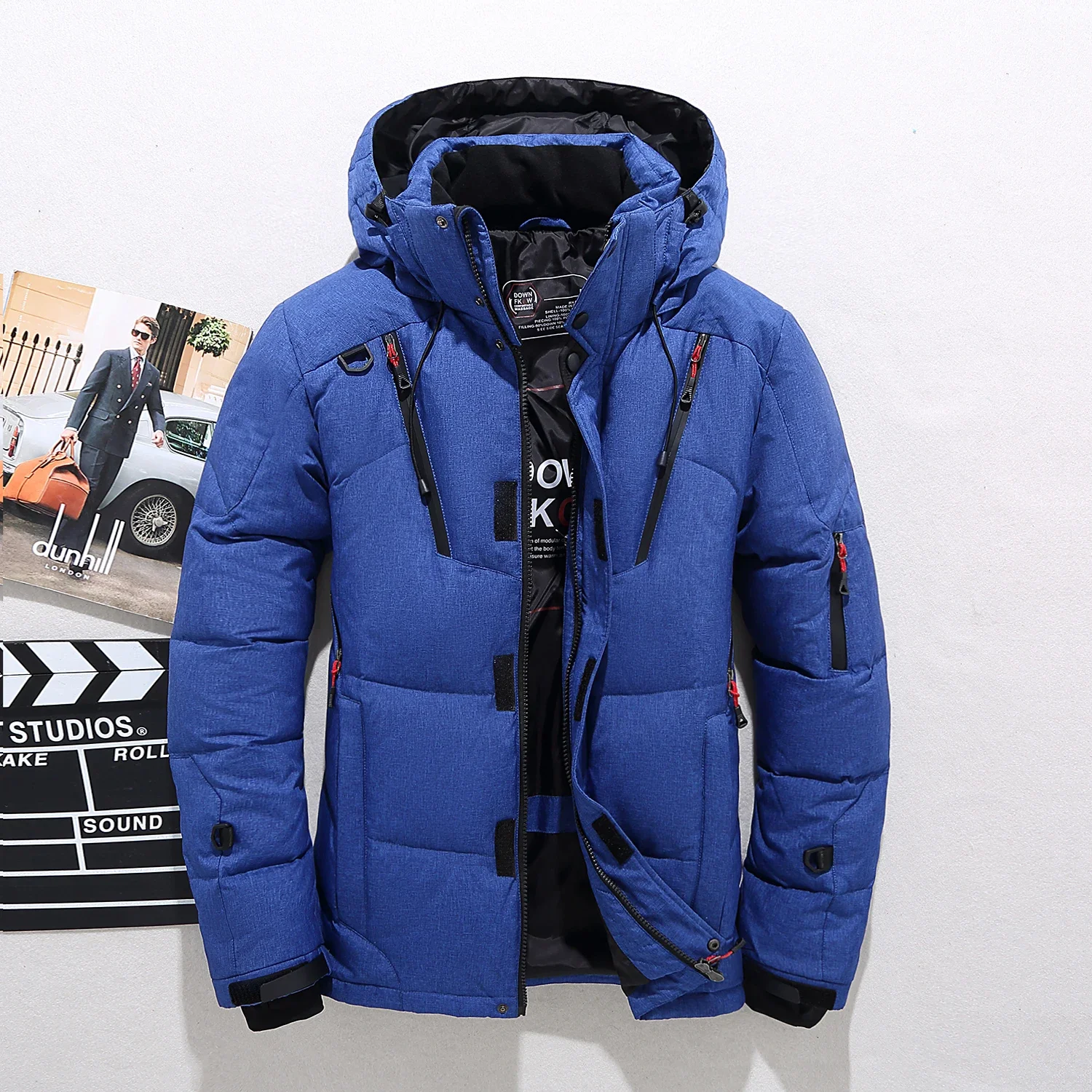 thumbnail image 1 of Abrigo de invierno de pato blanco grueso y cálido, parka resistente al viento para hombre, abrigo de viaje para acampar, ropa de color sólido, nueva chaqueta de plumas con capucha para hombre, 1 of 4