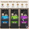 Tall Nightstand Set of 2 with Charging Station and LED Lights,Black Night Stand Set 2 with Bookshelf,Modern LED Bedside Tables 5