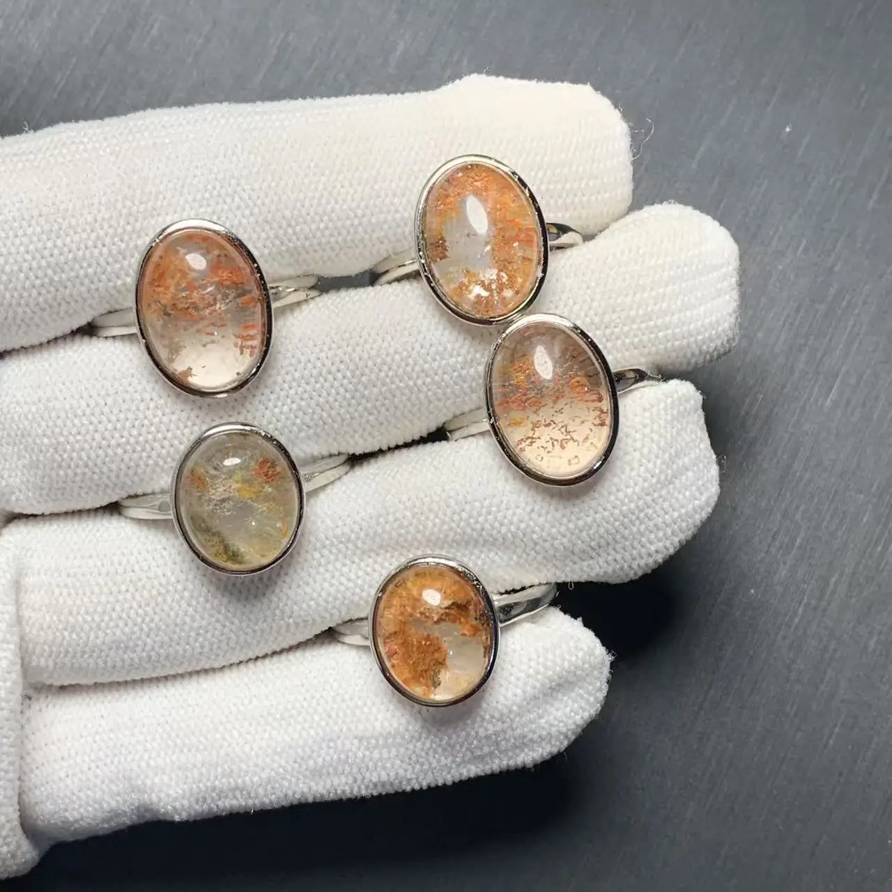 Natural Ghost Crystal Ring Stone Female Handmade Rings Jewelry for Women Gift Purple Flower