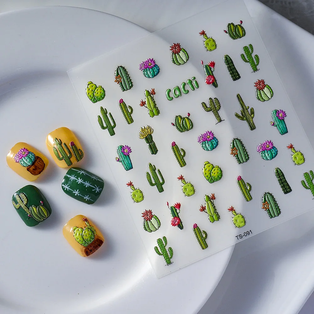 New Sticker for Nail Art 5d Embossed Customzied Plant Adhesive Sliders DIY Nail Art Accessories TS-091