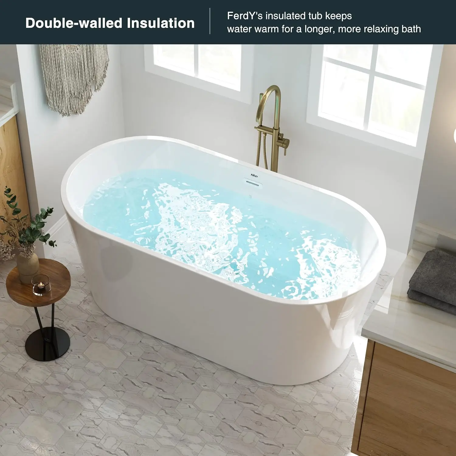 59 inch Acrylic Freestanding Bathtub Classic Oval Shape Acrylic freestanding tub Modern White Chrome Drain and Classic Slotted