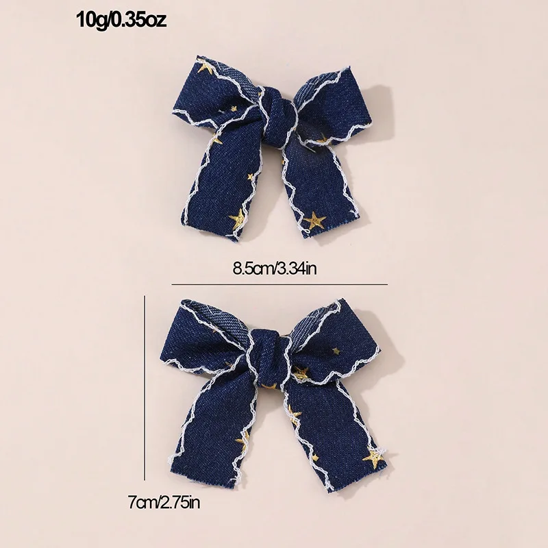 2/8 Stück/Set Star Denim Bow Haarspangen – Alligator-Clips für doppelte Pferdeschwänze, ein süßes und vielseitiges Alltagsaccessoire. – Detail 2
