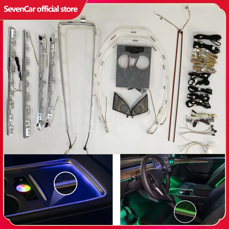 Per Tesla Model 3 Model 3/Y 2021-2023 Inter Lamp Touch Control Inter Flow Dynamic Laser Luce Ambientale Center Pillar Horn Cover