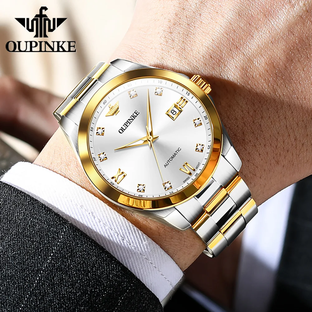 OUPINKE 3199 Real Diamond Men's Watches Swiss Certificated Automatic Mechanical Man Watch High-end Luxury Brand Original Watches