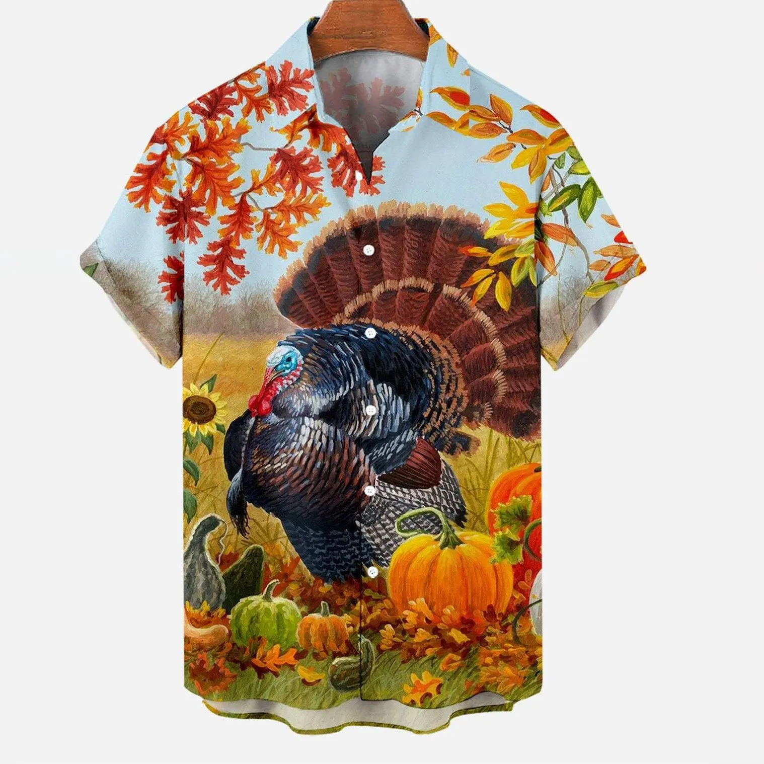 

Men's Casual Thanksgiving Turkey Print Shirt hawaiian-shirt Style A4