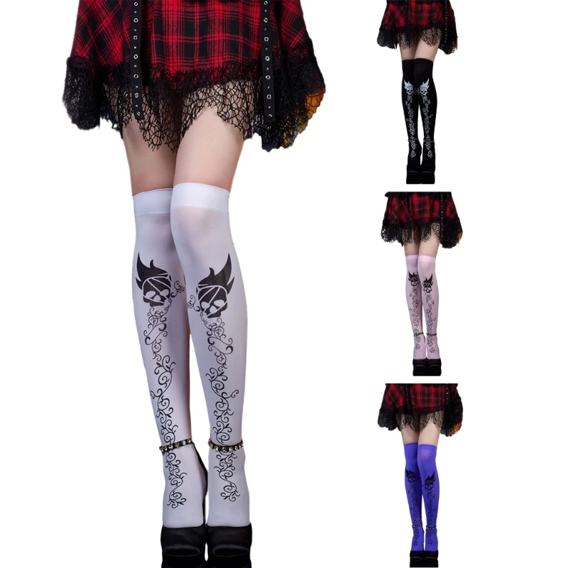 

Skeleton Over Knee High Socks Skull Thigh High Stockings Halloween Stockings
