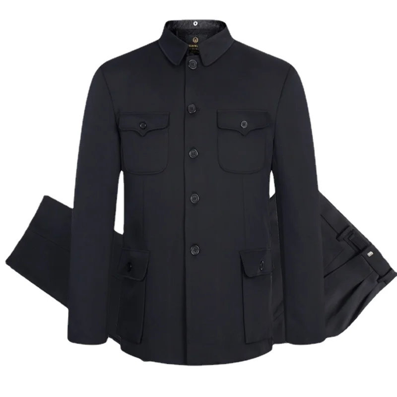 Men Traditional Chinese Tunic Suits 2-pieces Sets Jacket Coat Pants for Dad chinese dress