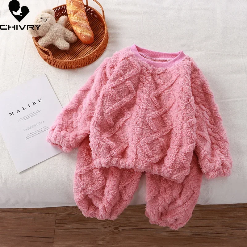 

Новинка 2023, зимняя детская утепленная мягкая Фланелевая пижама, однотонные комплекты одежды с длинным рукавом для маленьких мальчиков и девочек