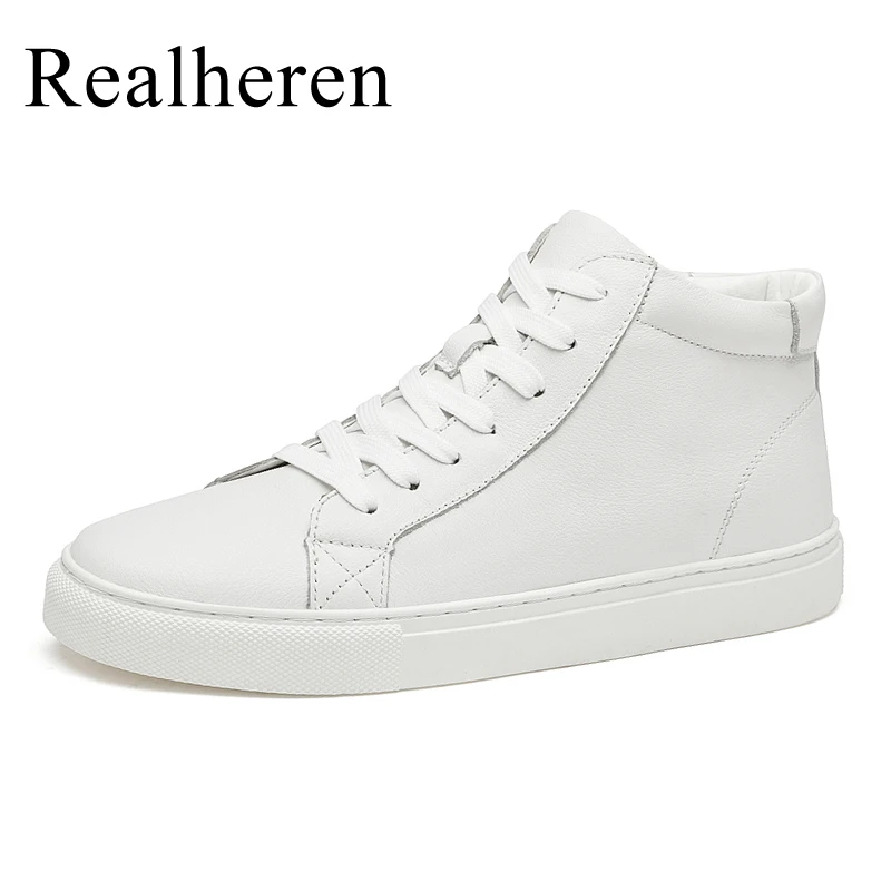 Genuine Leather White High Top Sneakers Men Skate Shoes Skateboard Shoes Black Big Size 48 49 Autumn Winter Plush