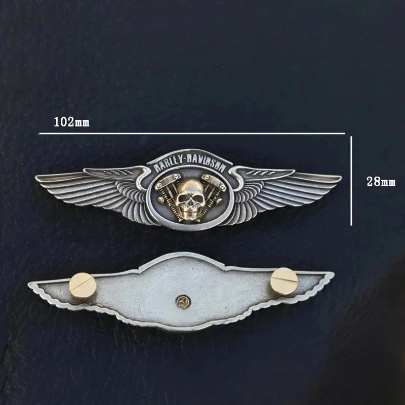 Harley-davidson brass flying wing insert skull badge shield Leather coat cap trim buckle screw fittings 4