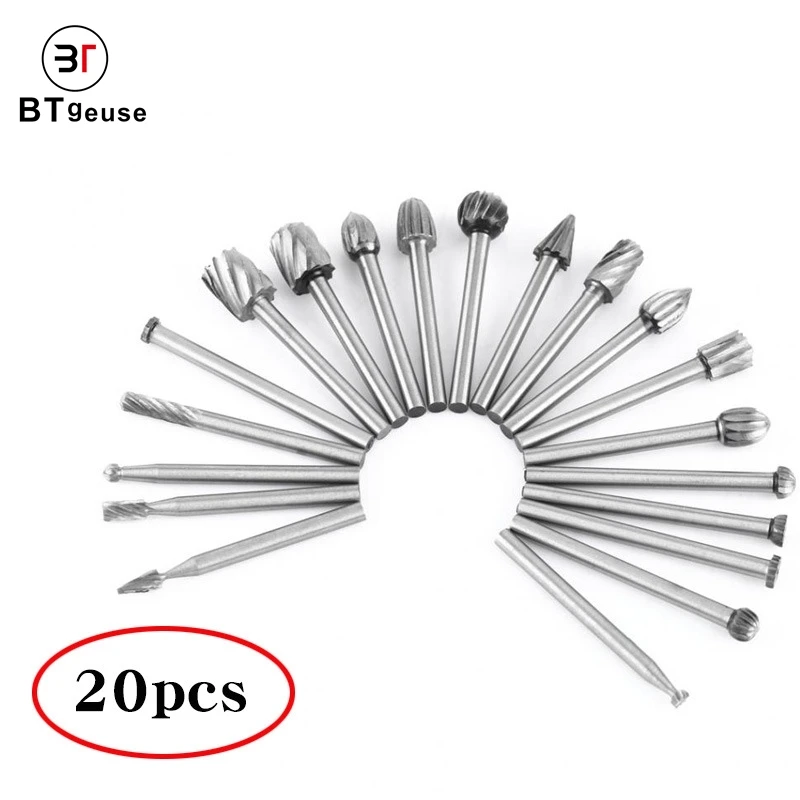 

20 Pieces HSS Mills Router Bits Wood Milling Mills 3mm Drill Bit Rotary Burr Woodworking Tool CNC Engraving Grinding Tool