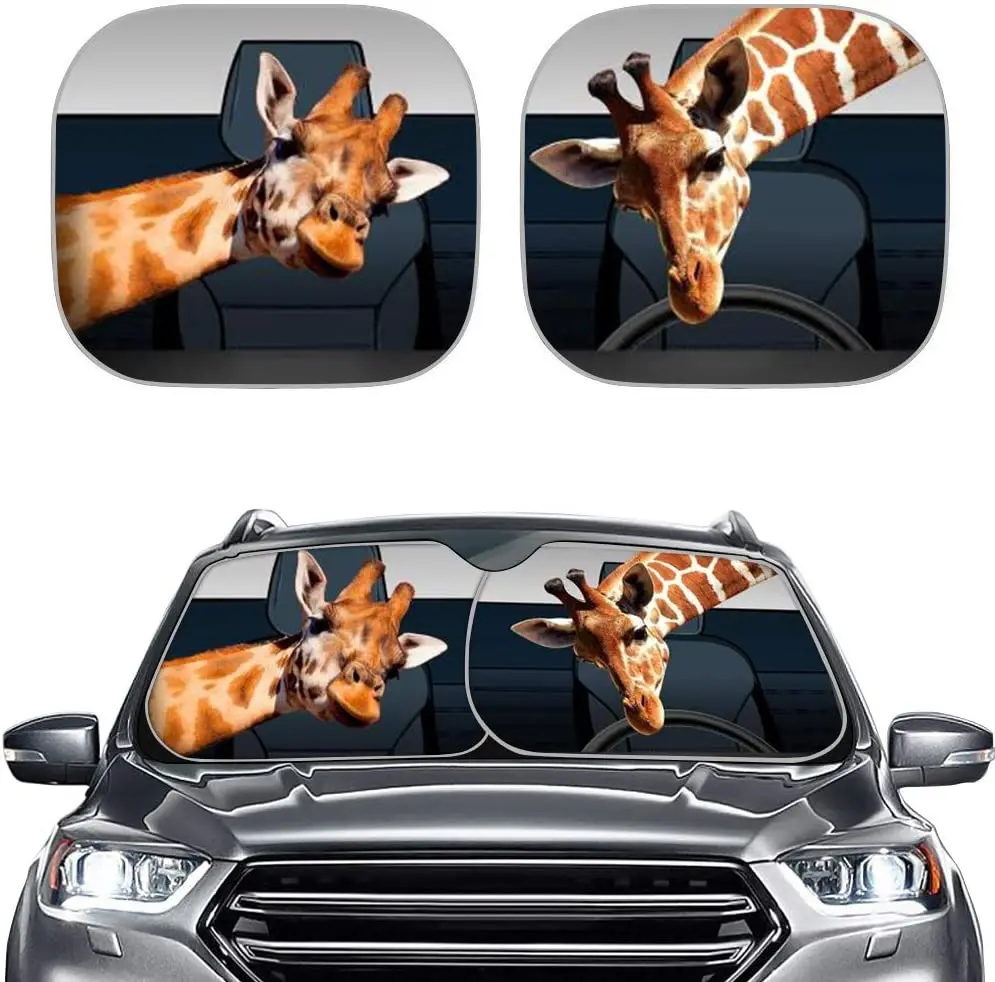

Funny Animal Giraffe Car Windshield Sunshade 2 Pieces UV Resistant and Heat Reflective Universal Fits Most Cars SUV Trucks