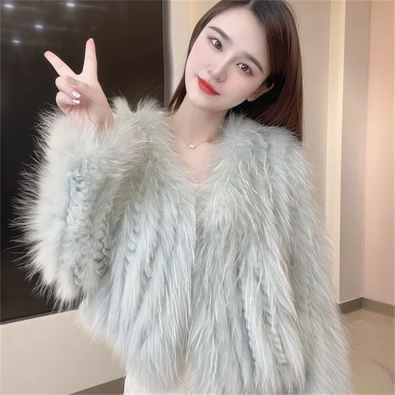 New Women's Winter Fur Coat Luxury Fox Fur And Rabbit Fur Woven Coat Fashion Outdoor Windproof Elegant Fur Coat woven balcony rattan chair three piece small rattan chair armchair rattan chair outdoor occasional table and chair combination