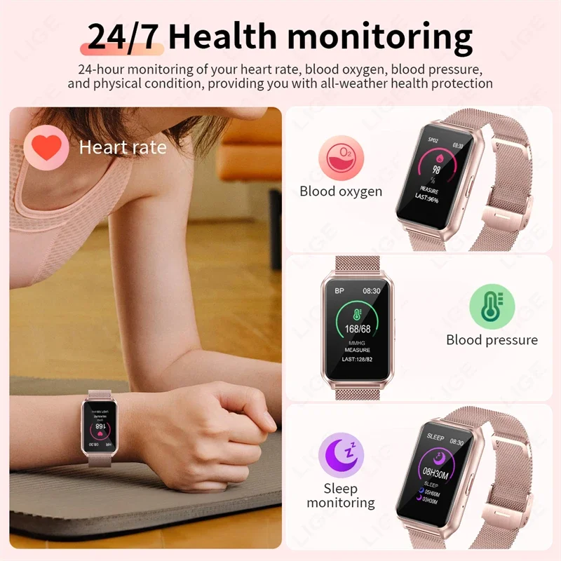 LIGE 1.57" Smartwatch Women Bluetooth Connected Phone Health Monitor Fashion Women's Bracelet Sport Fitness AI Voice Smart Watch 4