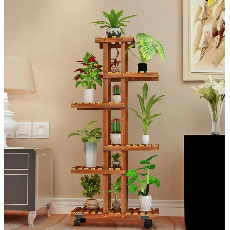 Wood Floor Stand Flower Rack Indoor Multi-layer Household Storage Shelves Succulents Potted Plants Display Balcony Furniture