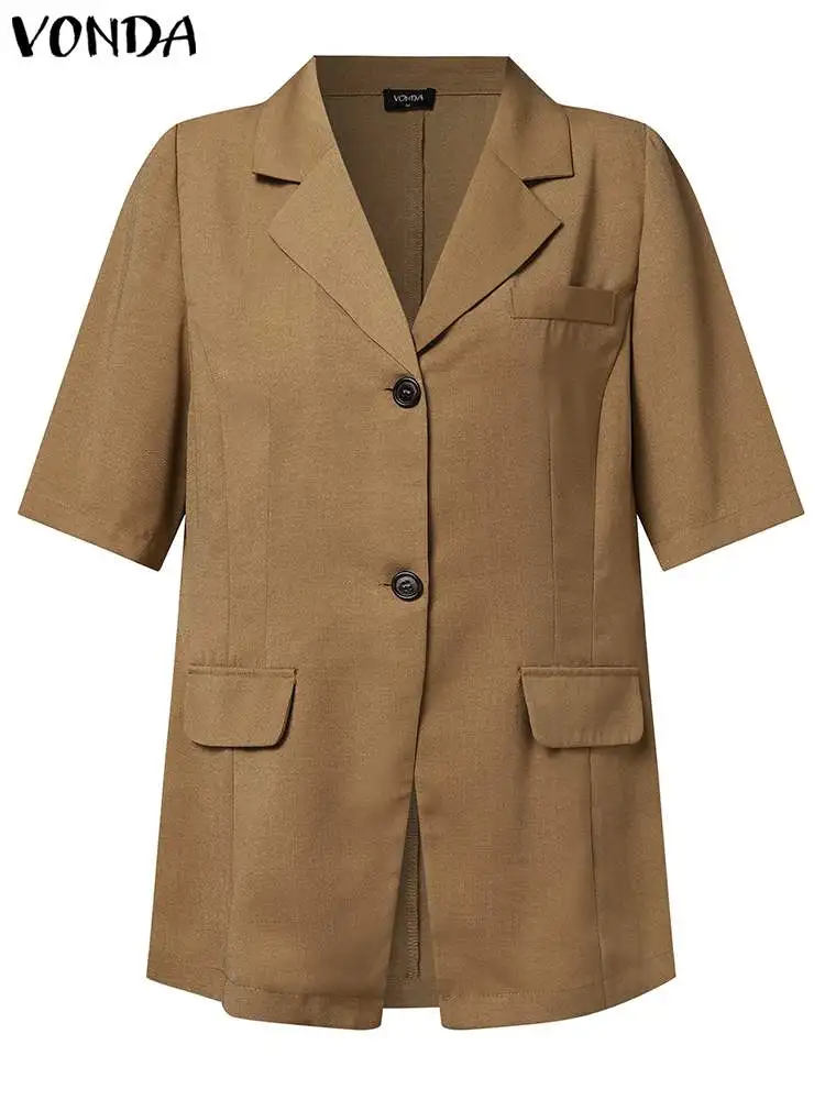 Women Fashion Blazer 2023 VONDA Casual Solid Color Elegant Outwears Lapel Neck Office Lady Coats Femininas Suits Baggy