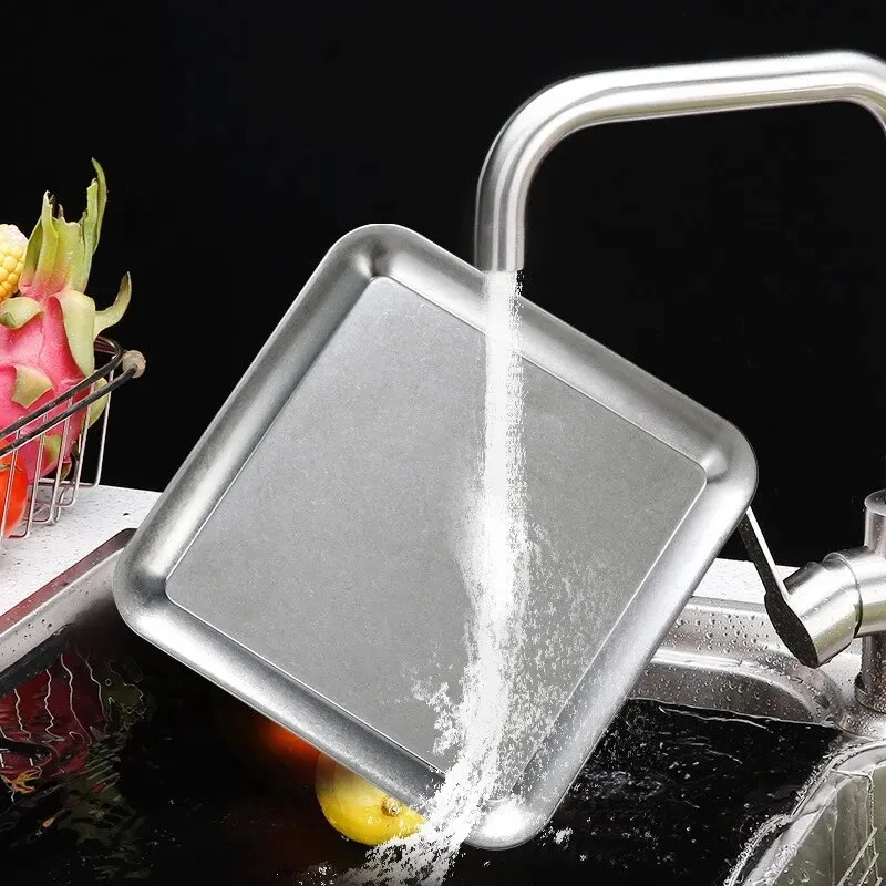 1pc Silvery Stainless Steel Korean Style Barbecue Pan Oval Shaped Square Shaped Multipurpose Dining Plate
