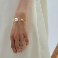 Pearl double ball sphere open cuff bangles stainless steel bangles for women simple elegant dainty jewelry stainless steel jewel 1