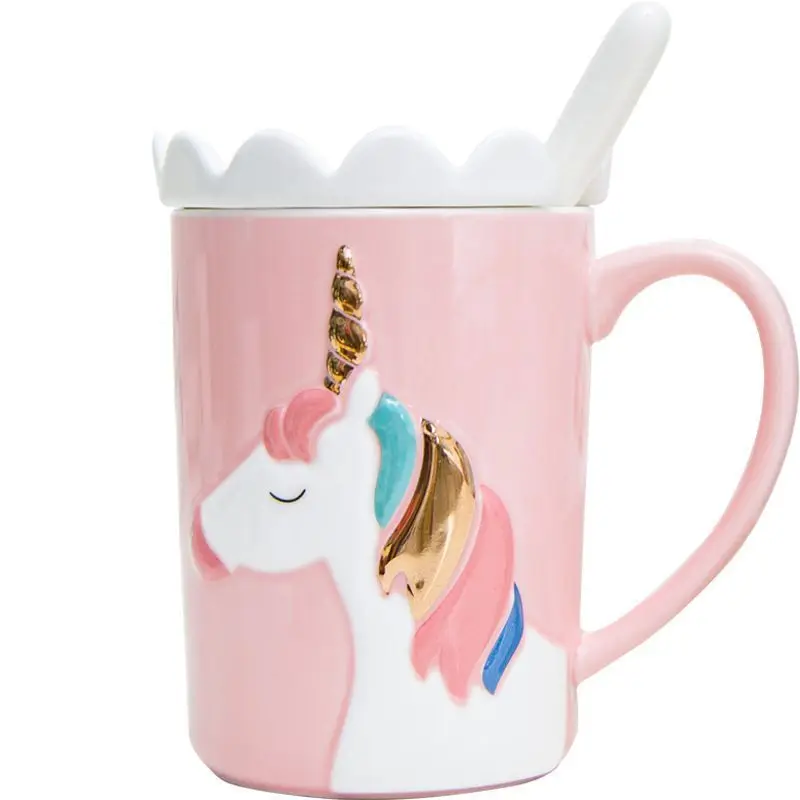 Einhorn Nordic Kaffeetasse, Trinkwasserbecher mit Deckel und Löffel, kreativer Roman, süßes Weihnachtsgeschenk für Frauen, Mädchen, 400 ml – Detail 4