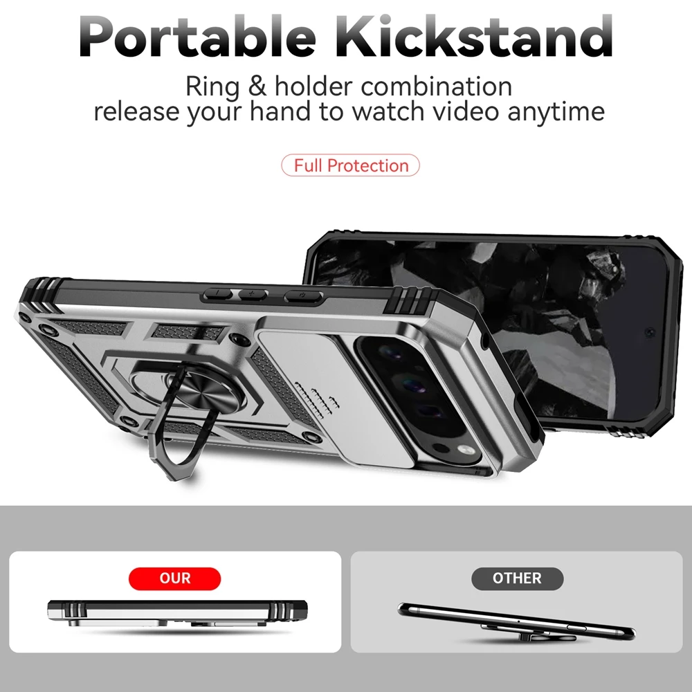 Shockproof Armor Slide Lens Protective Case with Magnetic Ring Holder