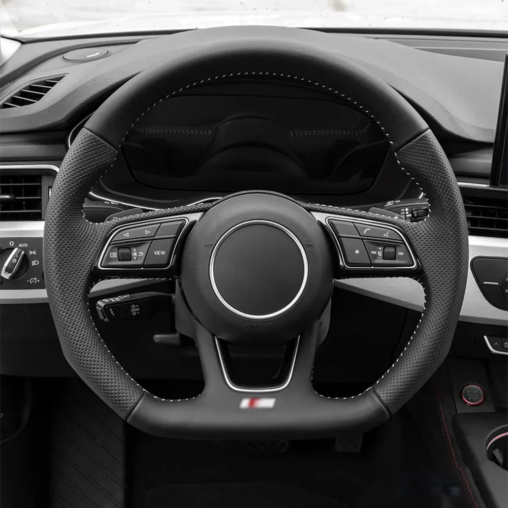 

Для Audi A3 A4 A5 S3 S4 S52017-2022 кожаное рулевое колесо с плоским дном Спортивное полностью ПЕРФОРИРОВАННОЕ полуперфорированное Автомобильное рулевое колесо