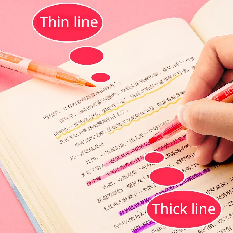 3/6pcs Double colored Highlighter Pen Marker Fluorescent Drawing Double-headed Pastel Stationery highlighter marker highlighter pen marker pen