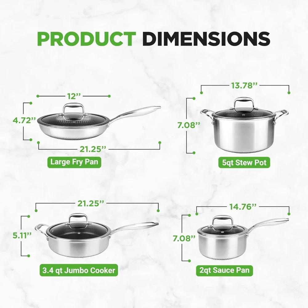 8-Piece Triply Cookware Set Stainless Steel - Triply Kitchenware Pots & Pans Set Kitchen Cookware, Non-Stick Coating - Sauce Po