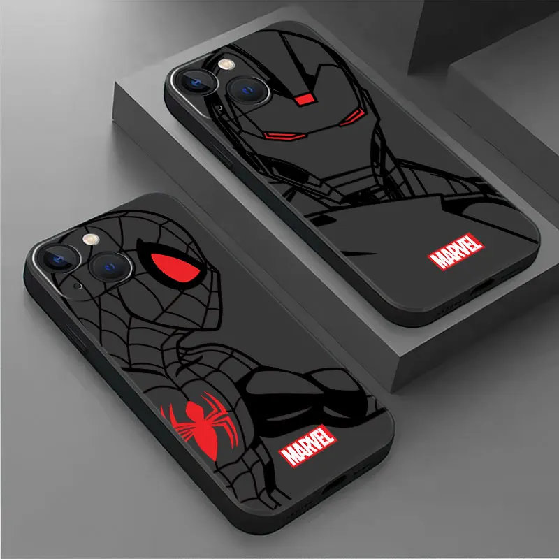 Spider Man Iron Man Venom Art Case For iPhone 15 Plus 14 13 Pro Max 12 Mini 11 X XS XR 7 8 8Plus Black Soft Phone Coque