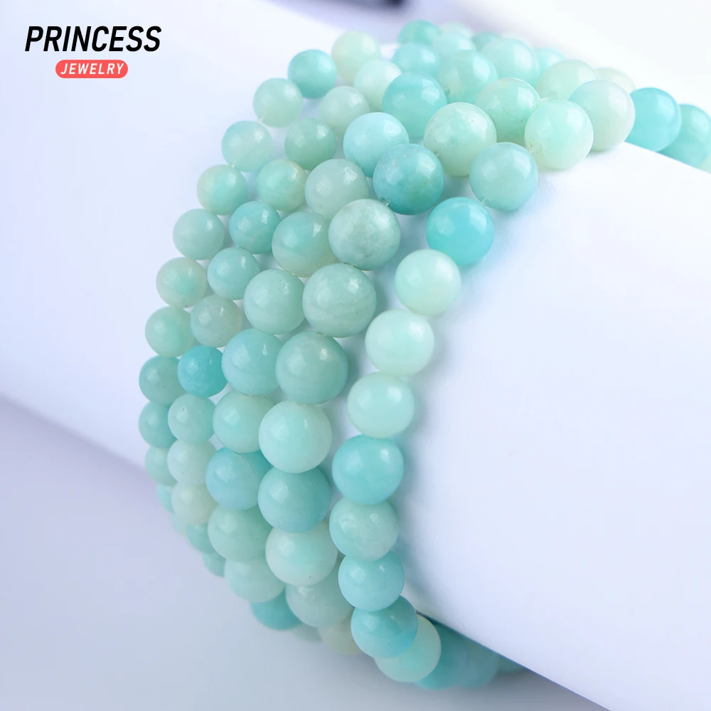 A + 자연 블루 Amazonite 느슨한 돌 구슬 보석 만들기 매력 팔찌 목걸이 DIY 액세서리 15 인치 4 6 8 10mm