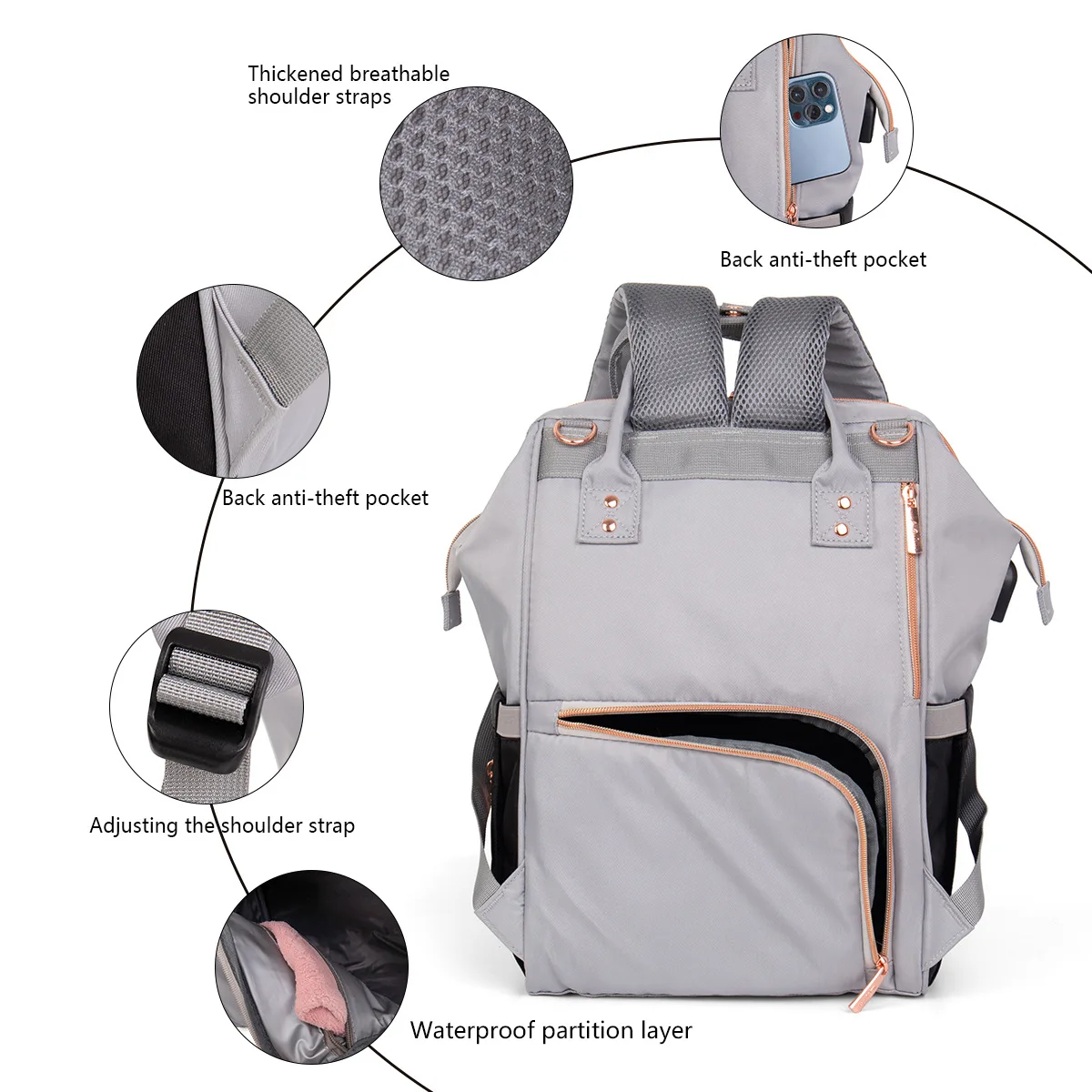 LEQUEEN Waterproof Diaper Backpack Bag Maternity USB Nursing Bag Universal Large Woman Travel Baby Organizer Stroller Bags 5