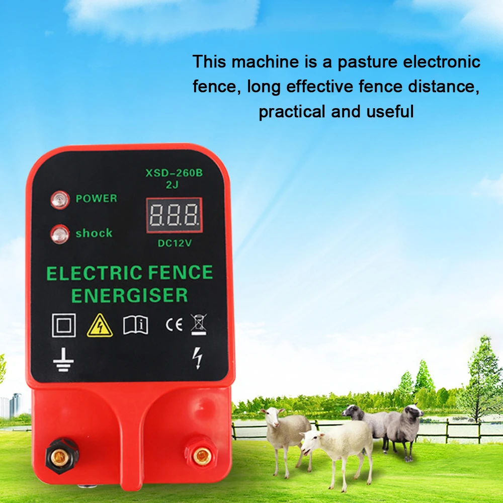 Livestock High Voltage Pulse Controller Electric Fence Energizer LCD Voltage Display High-decibel Alarm 10KM Waterproof