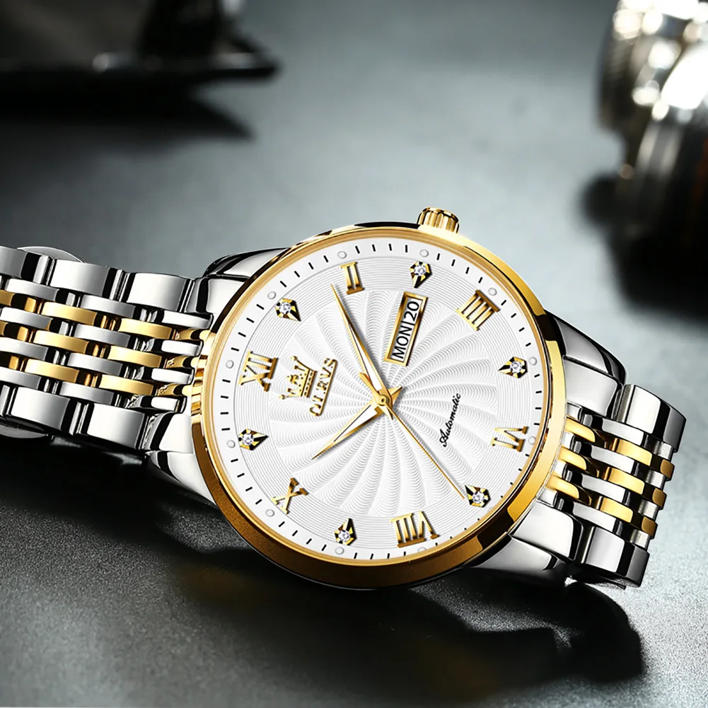 OLEVS Original Men Mechanical Watch Luxury Automatic Sport Stainless Steel Waterproof Top Brand Wrist Watches Relogio Masculino